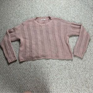 Pacsun Womens M Pink Crop Length Dropped Shoulder Cable Knit Crew Neck Sweater